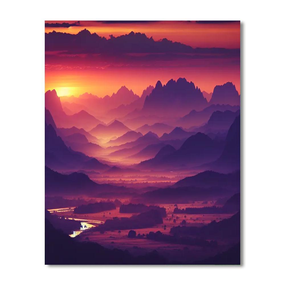 Vibrant Sunset Over Mountains Numbered Painting Kits