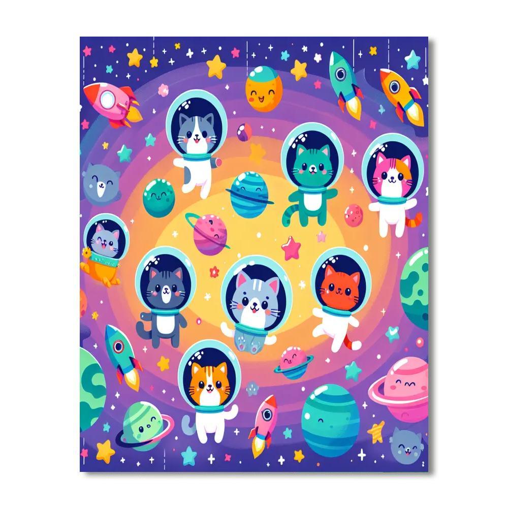 Cheerful Space Kittens Painting By Numbers Kit