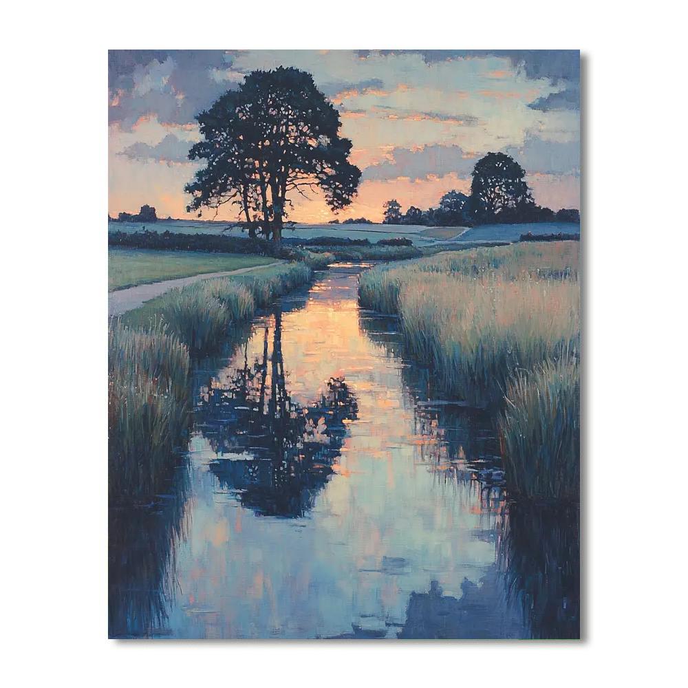 John Constable Inspired Tranquil Reflections At Dusk  Number Painting