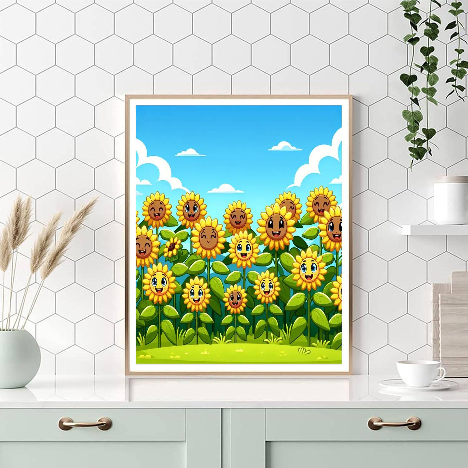 Happy Sunflower Field Paint By Numbers Art