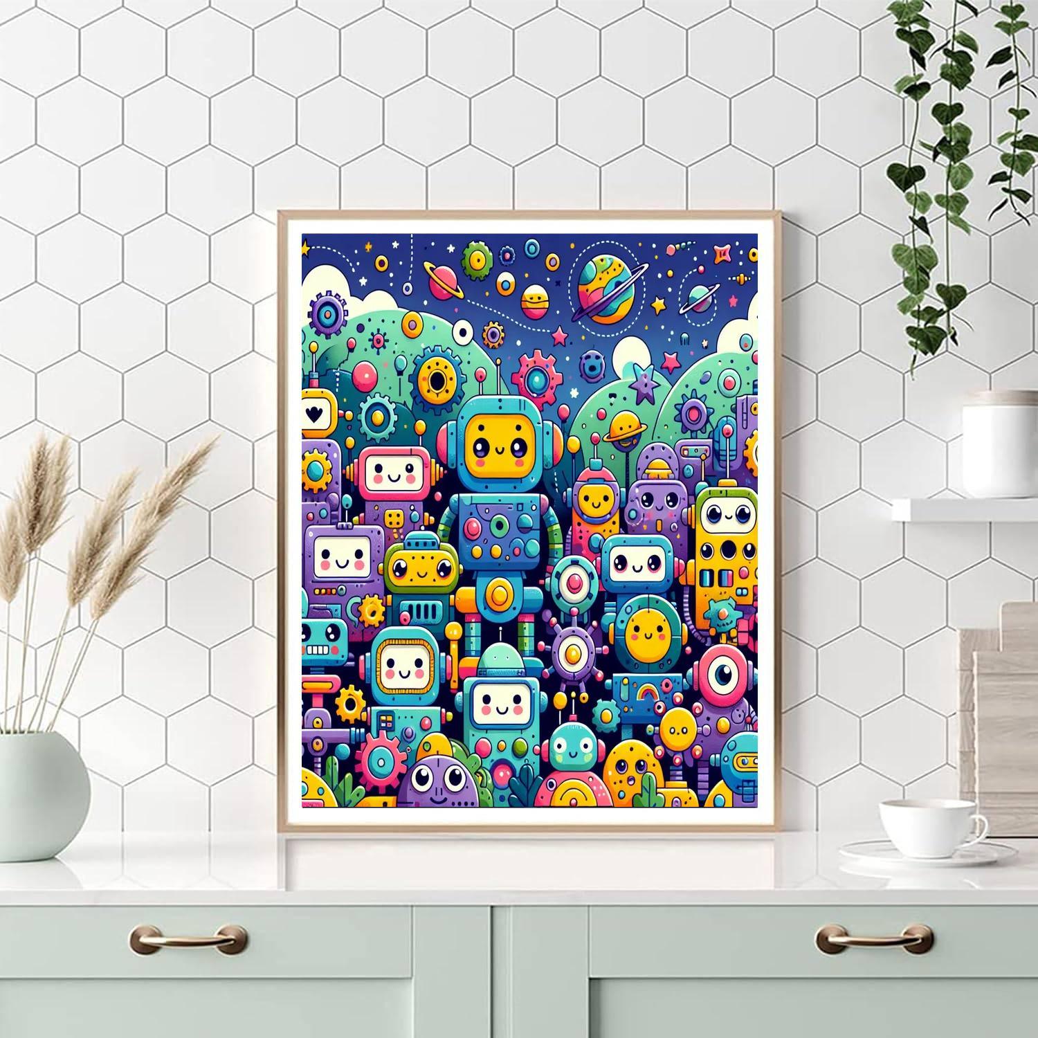 Adventure With Friendly Robots Painting By Numbers Kit