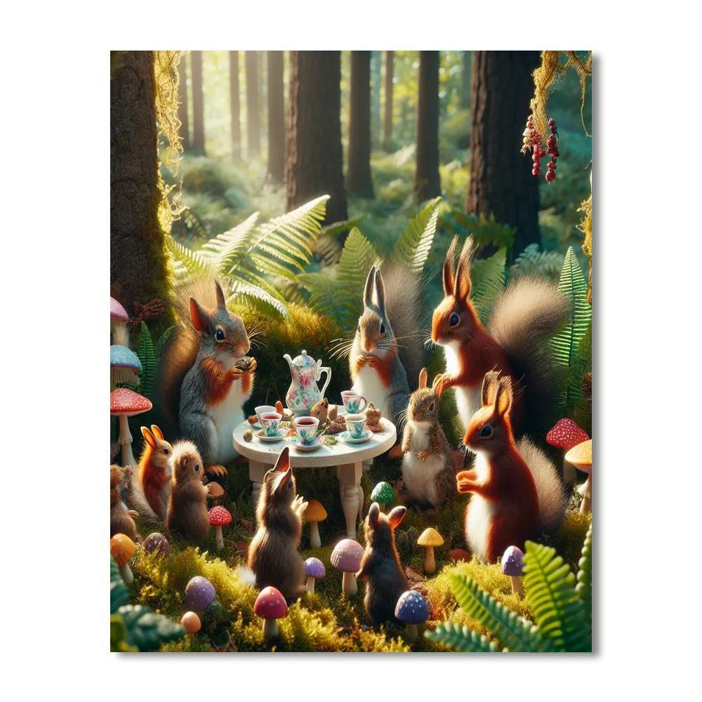 Charming Woodland Creatures' Tea Party Painting By Numbers Kit