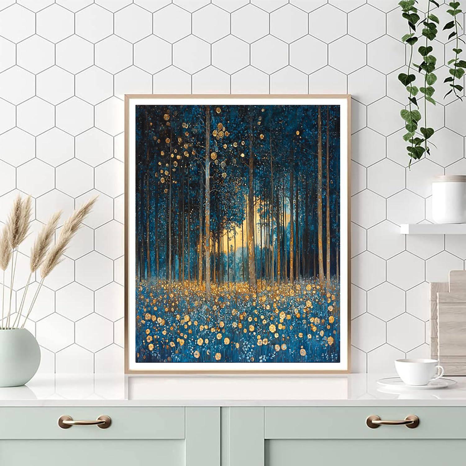Gustav Klimt Inspired Forest Symphony In Blue  Number Painting
