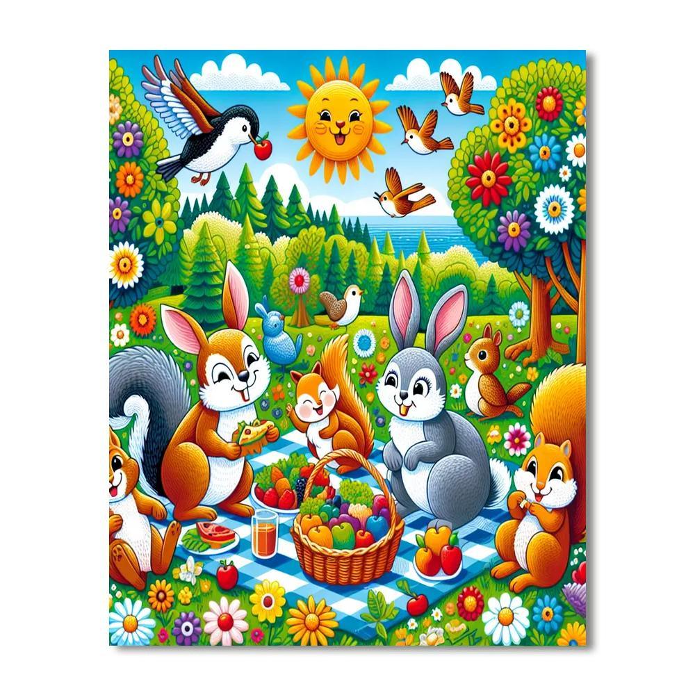 Cuddly Critters' Picnic Number Painting