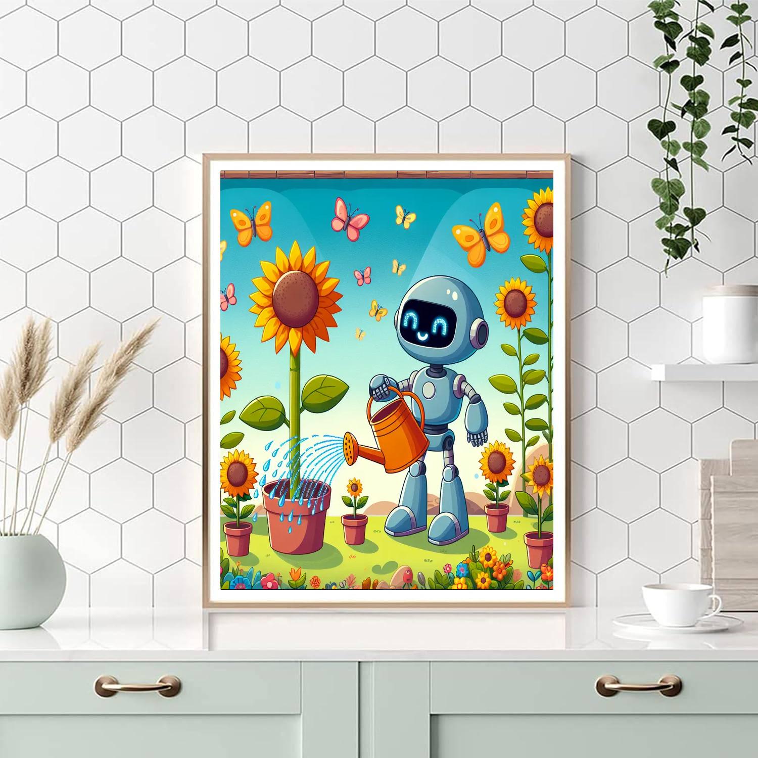 Happy Robot's Garden Number Painting