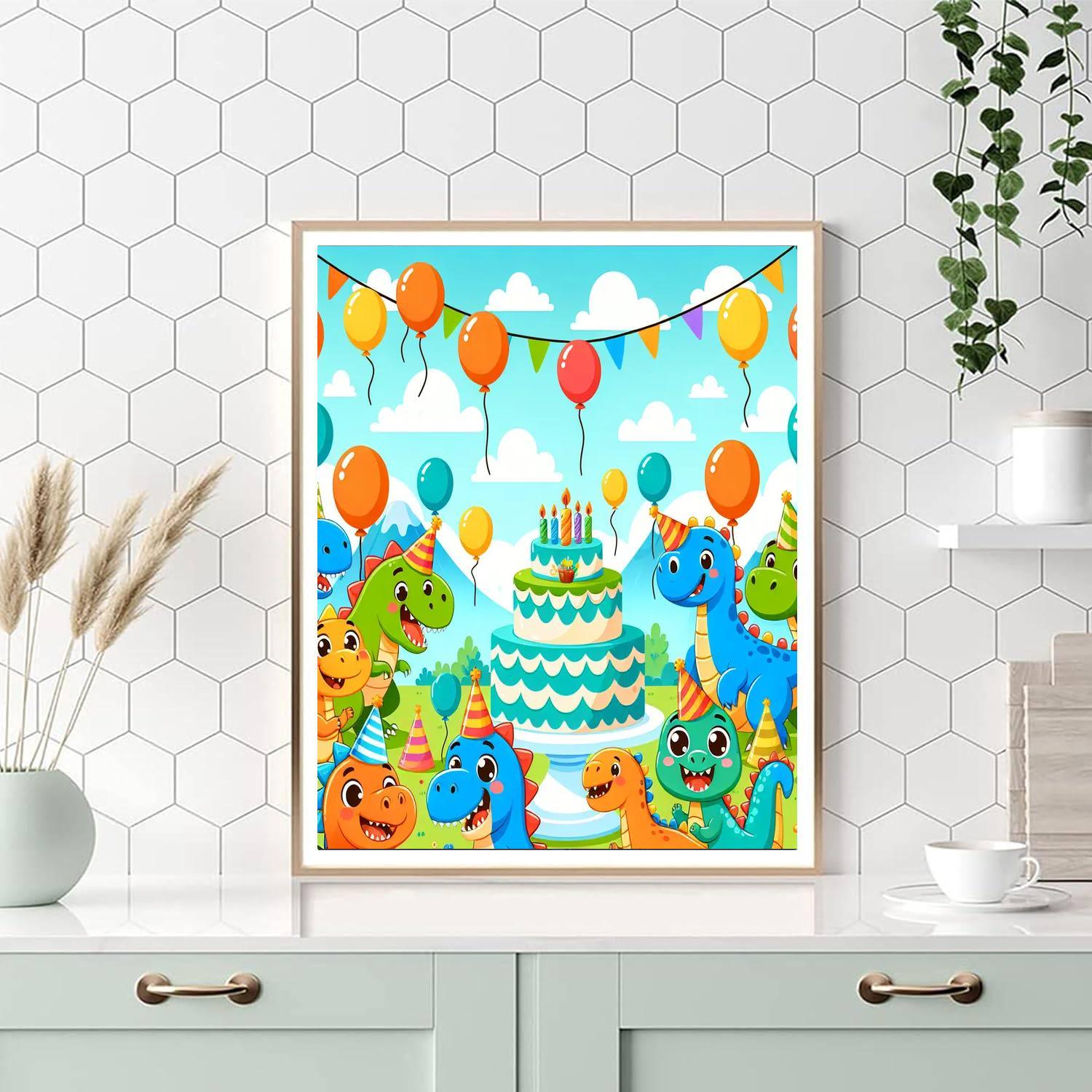 Cheerful Dinosaur Party Number Painting