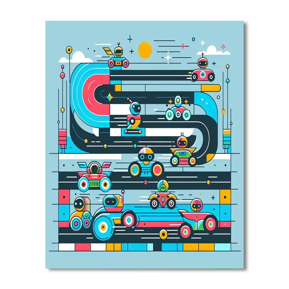 Futuristic Robot Race Paint By Numbers Art