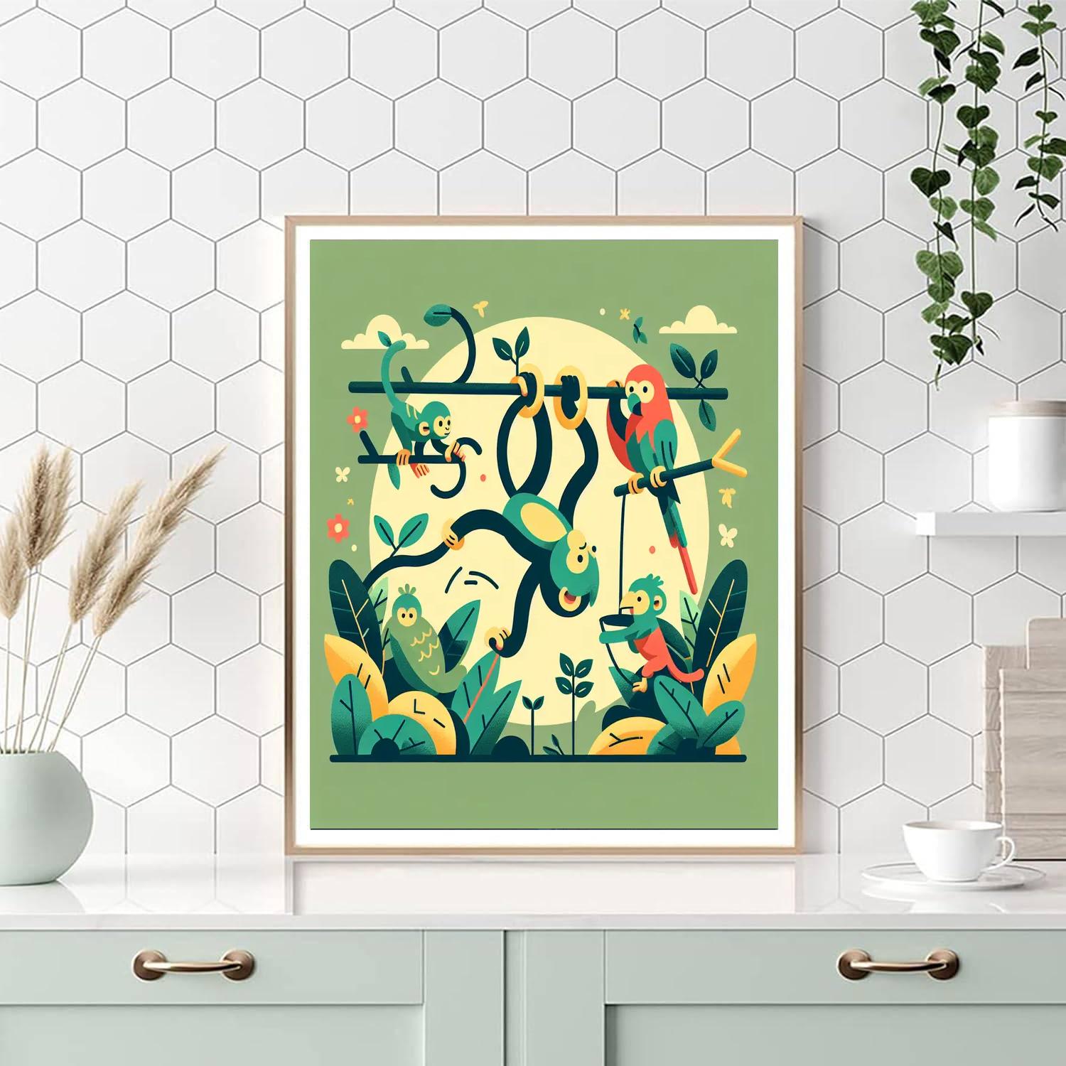 Playful Jungle Gymnastics Paint By Numbers Art