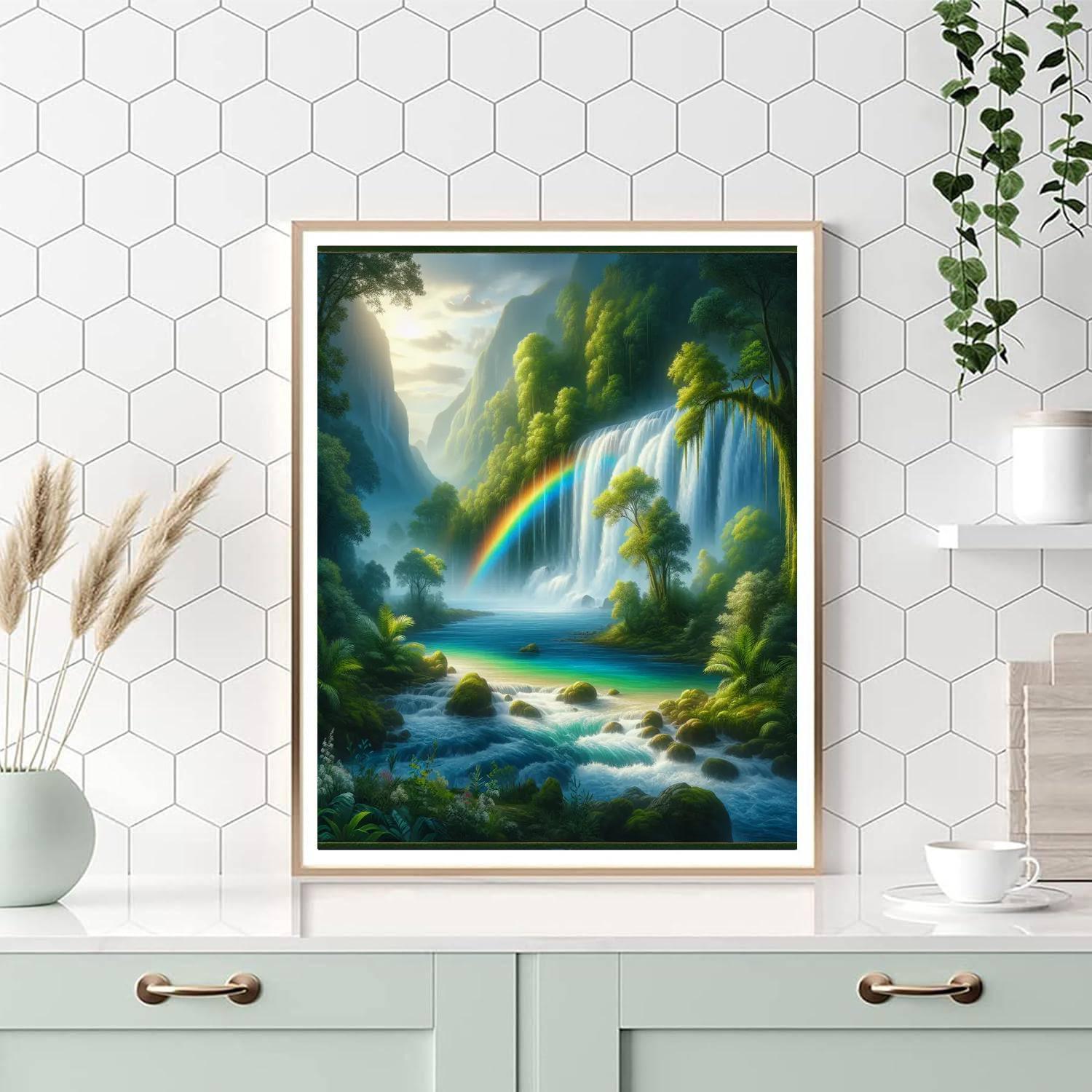 Glistening Waterfalls And Rainbows Painting Number Kit