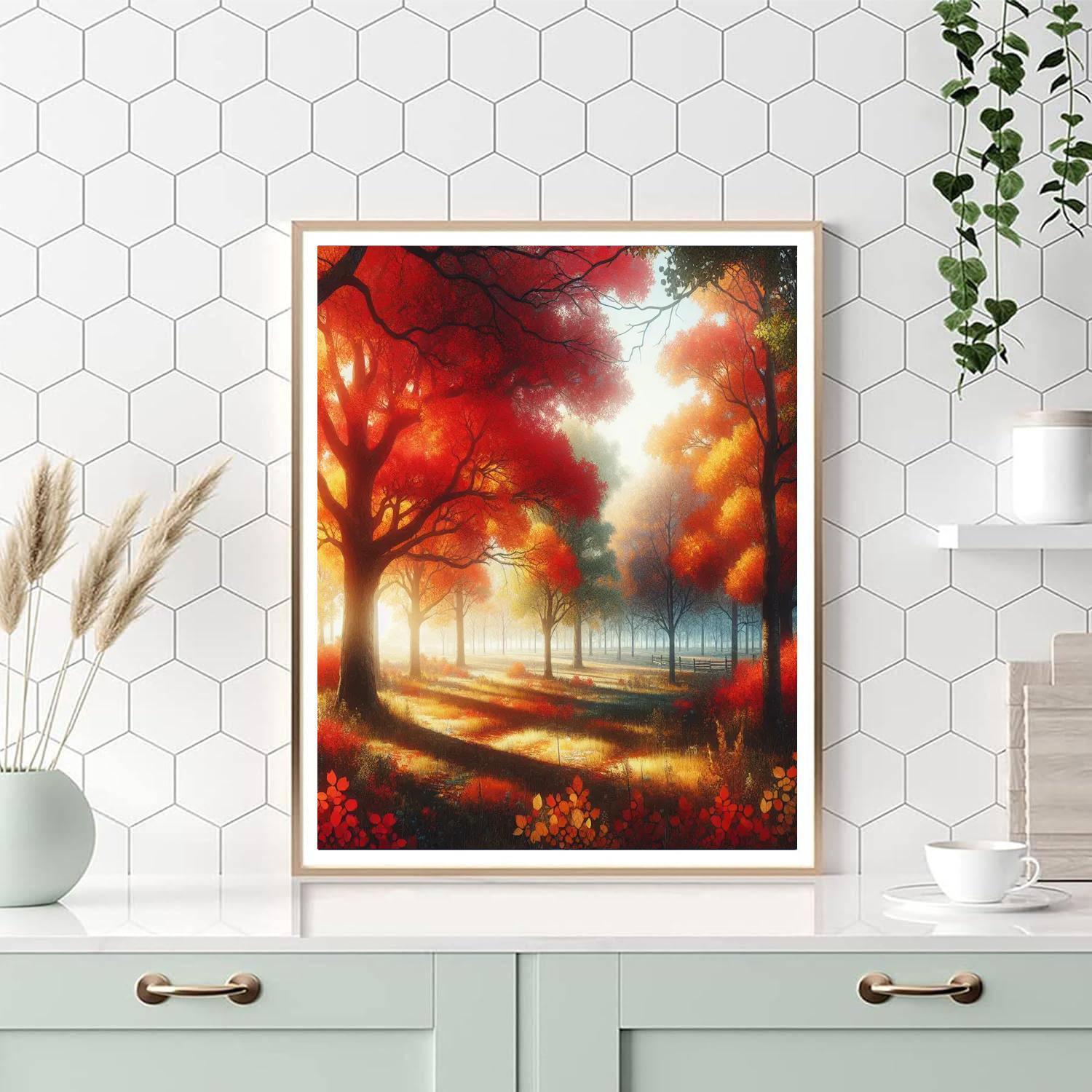 Tranquil Autumn Landscape Painting Number Kit