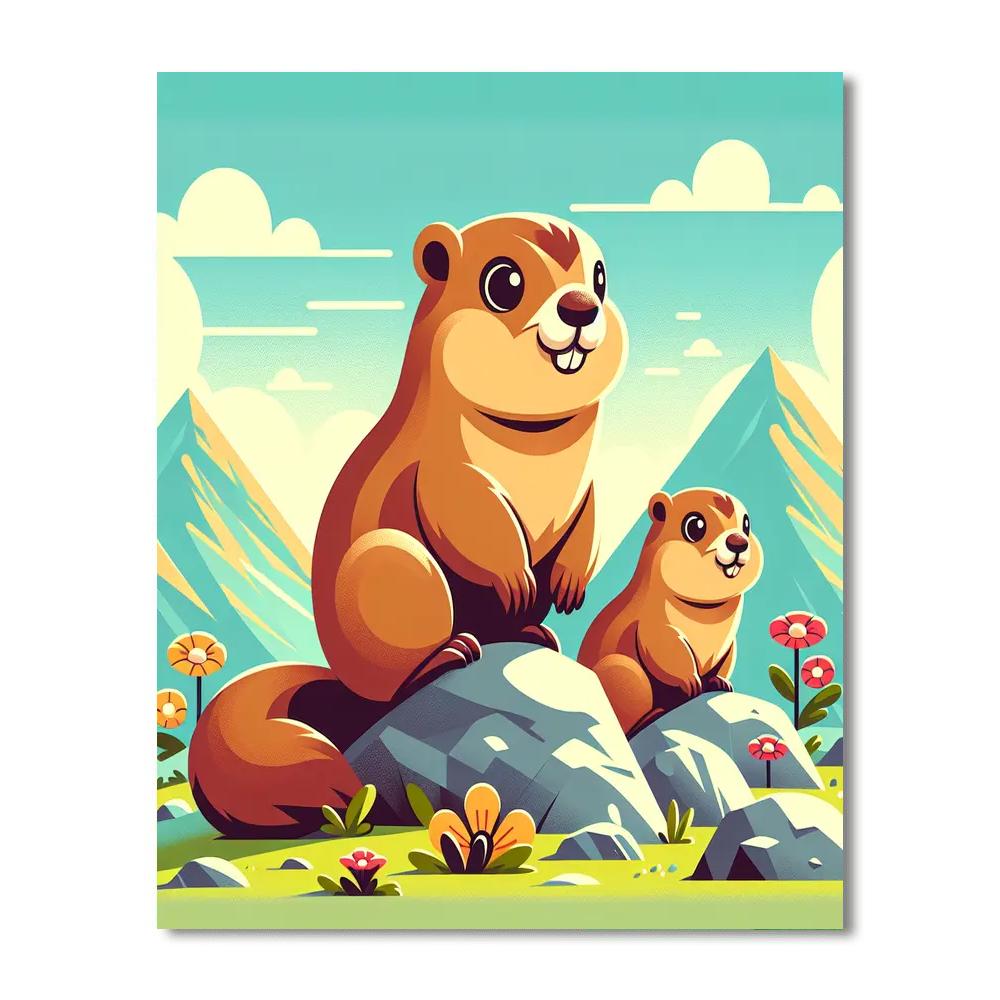 Magical Mountain Marmots Painting Number Kit