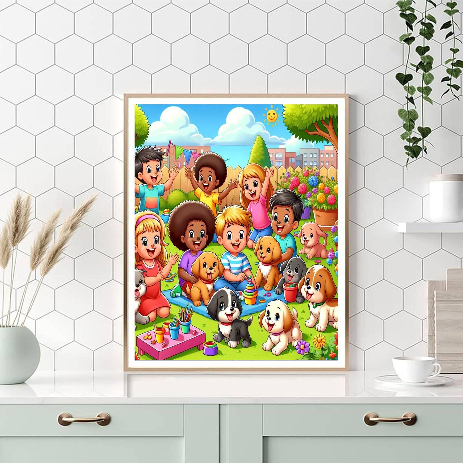 Playful Puppysitting Adventure Paint By Numbers Art