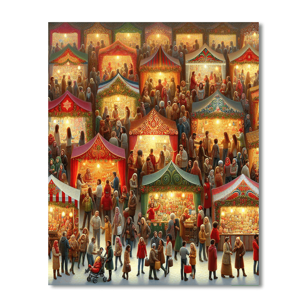 Festive Holiday Market Painting Number Kit