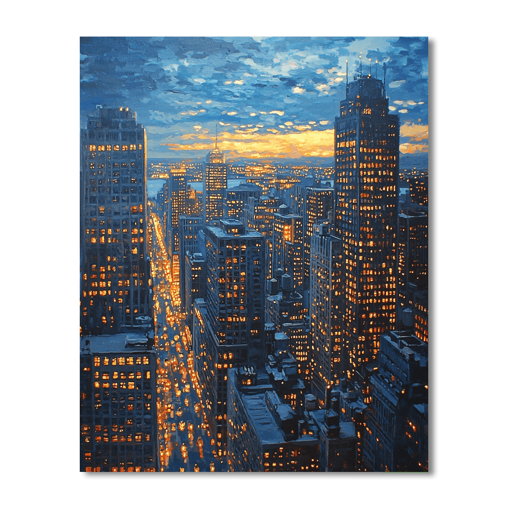 Edward Hopper Inspired Metropolitan Twilight Glow  Paint By Color