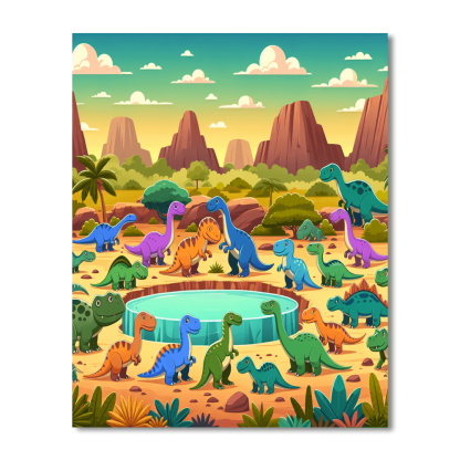 Dinosaurs At The Watering Hole Paint By Numbers Art
