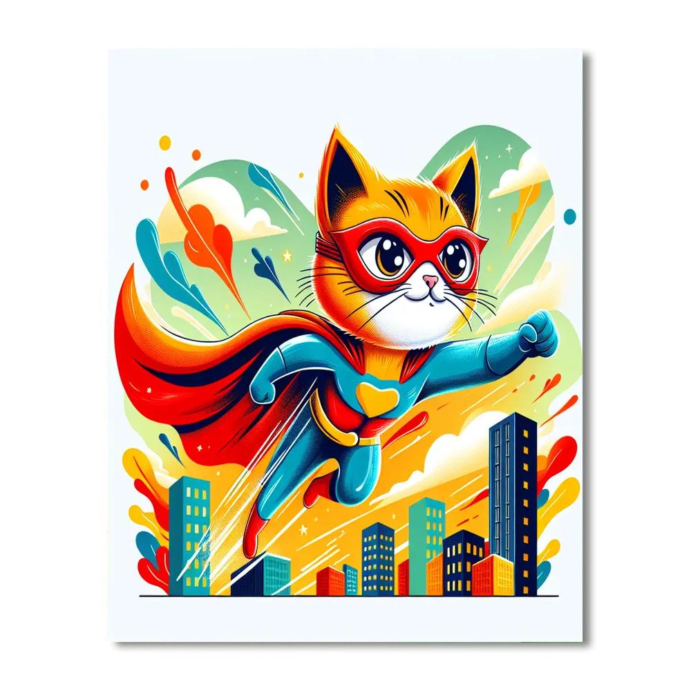 Superhero Cat Saves The Day Numbered Painting Kits