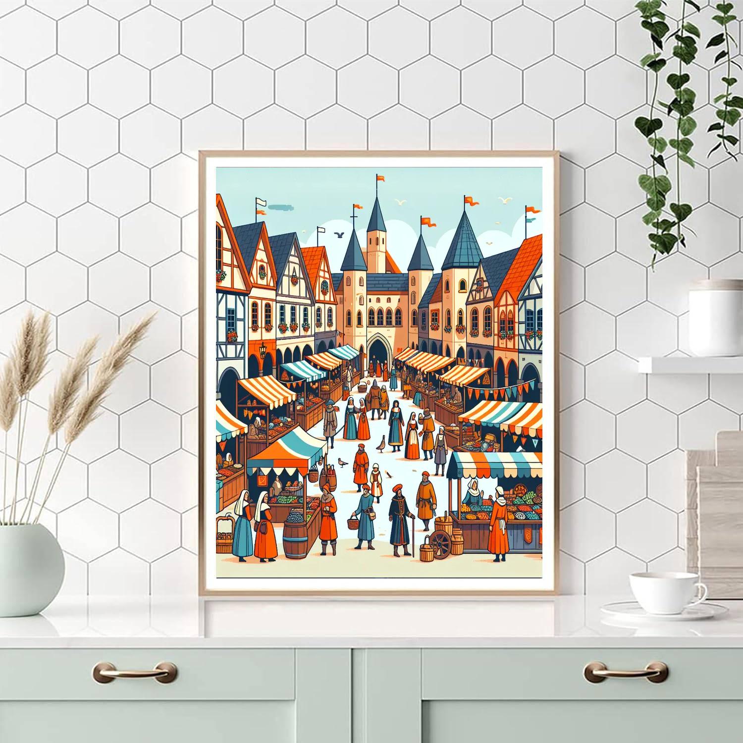 Medieval Market Festival Painting Number Kit