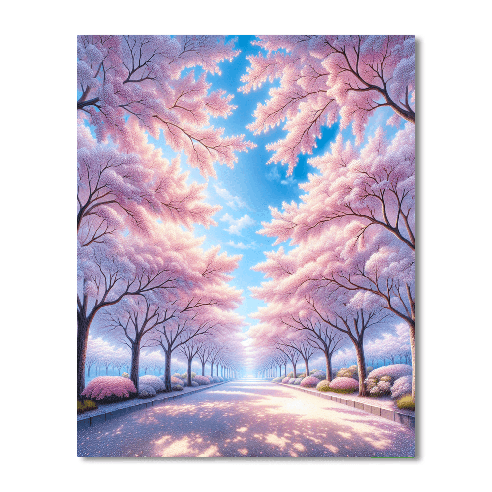 Radiant Cherry Blossom Lane Painting Number Kit