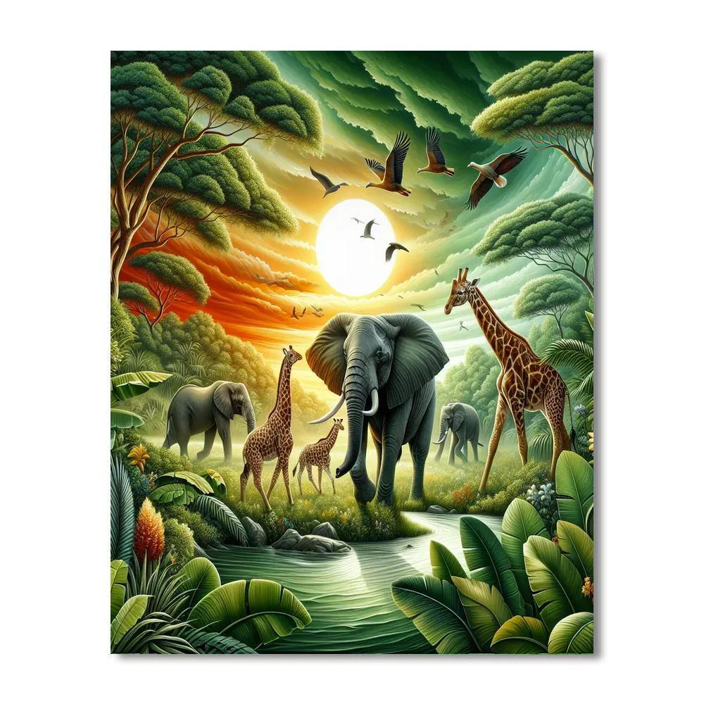 Dynamic Safari Adventure Paint By Numbers Art