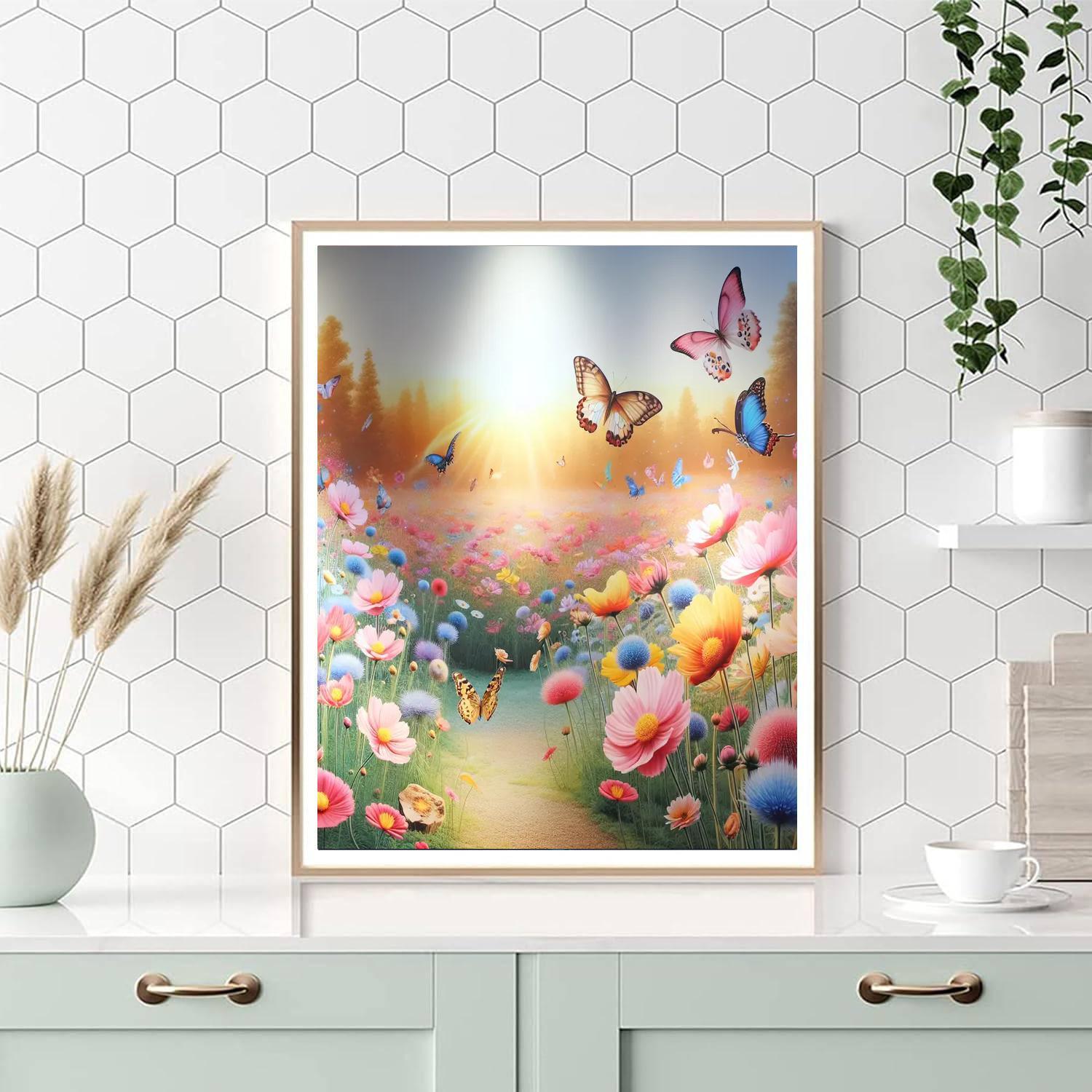Rainbow Butterfly Meadow Paint By Numbers Art