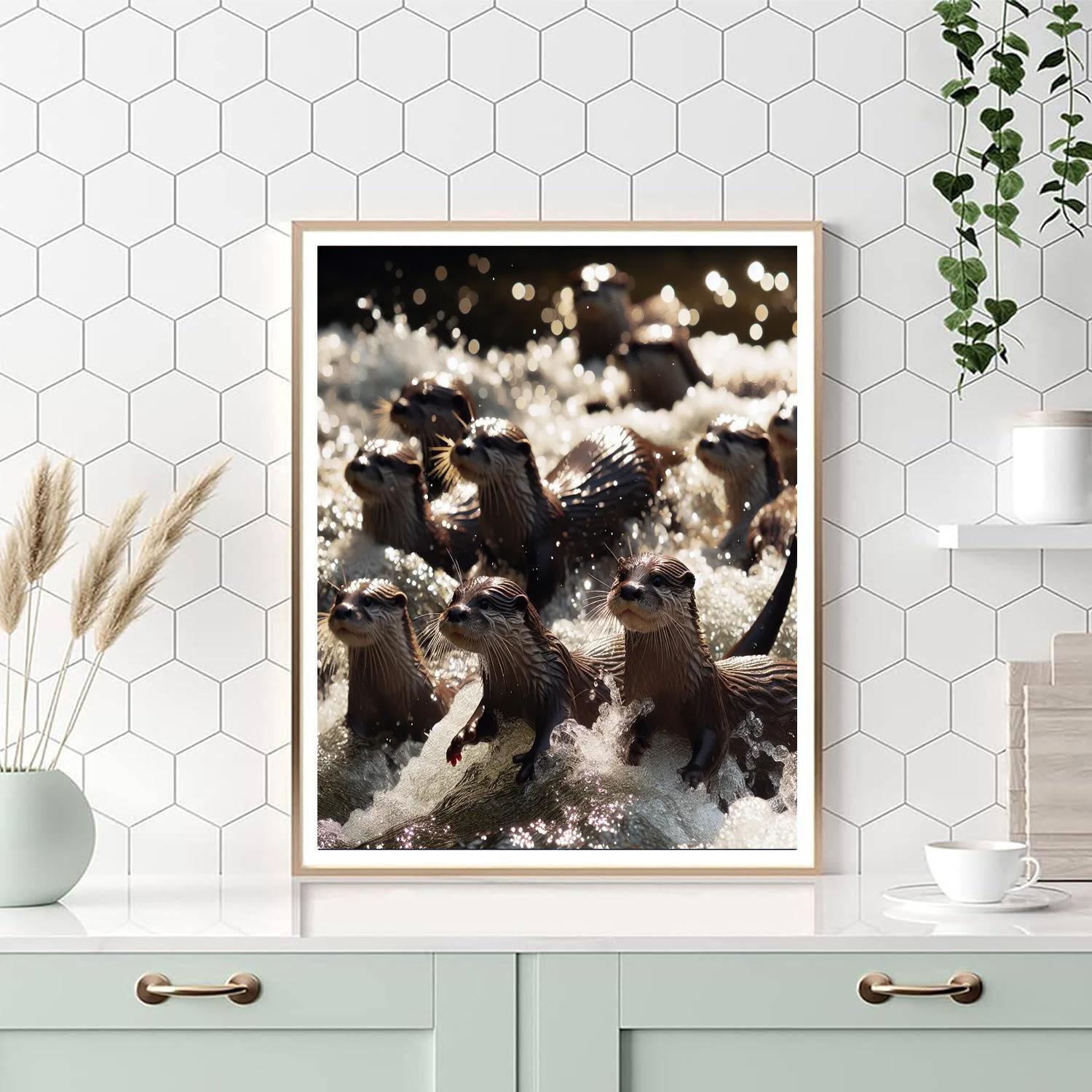 Playful Otters In River Adventure Painting By Numbers Kit