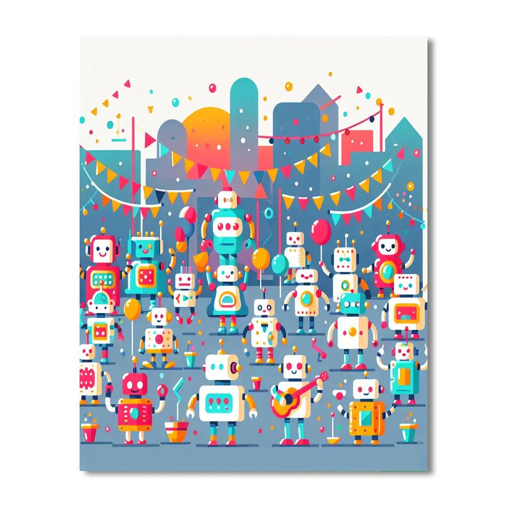 Robot City Festival Paint By Numbers Art