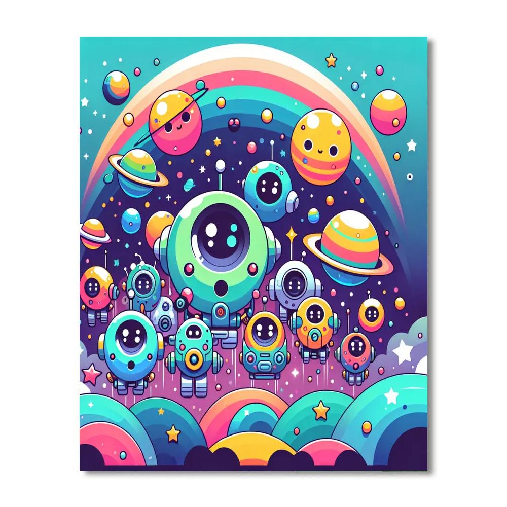 Galactic Robot Explorers Paint By Numbers Art