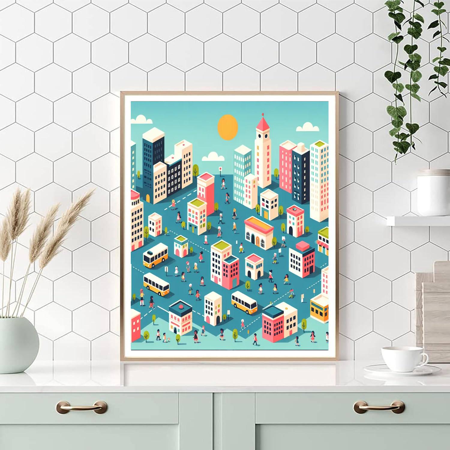 Colorful Cityscape Creation Painting Number Kit
