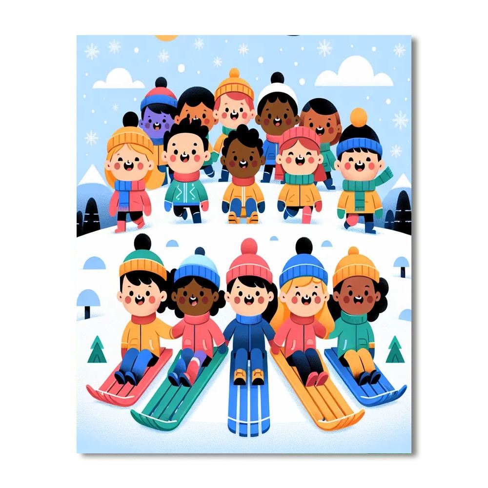 Snowy Sledding Numbered Painting Kits
