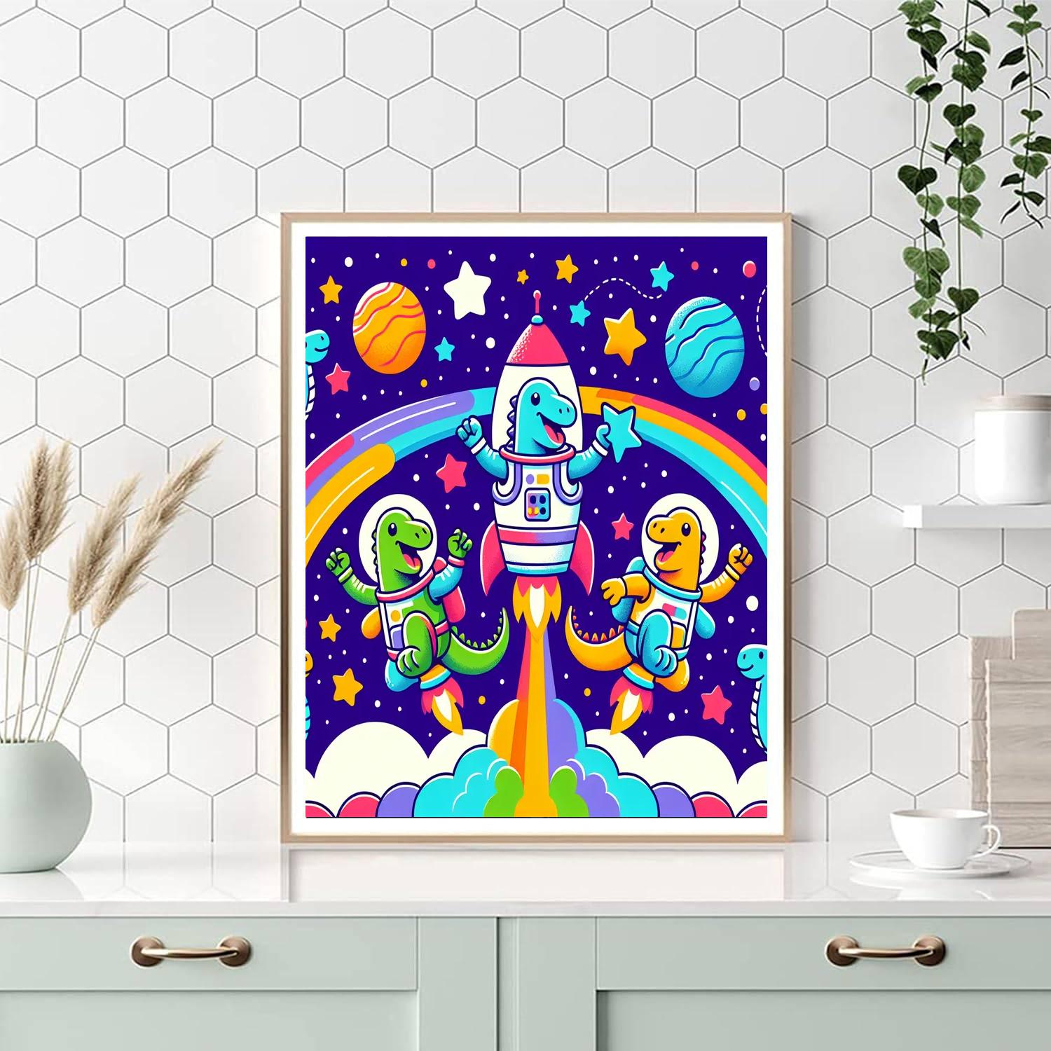 Outer Space Dinosaur Voyage Paint By Numbers Art