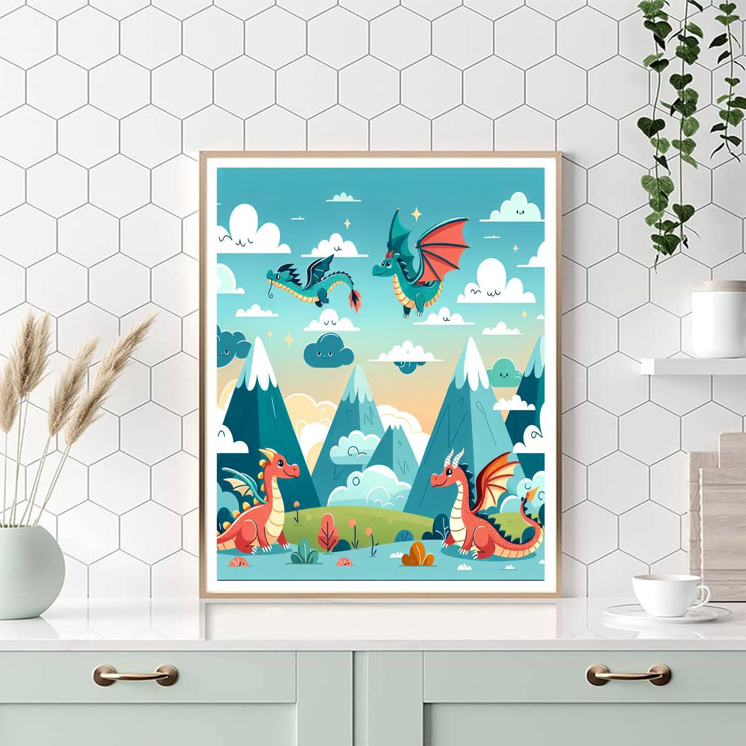 Friendly Dragons In A Mystic Land Paint By Number