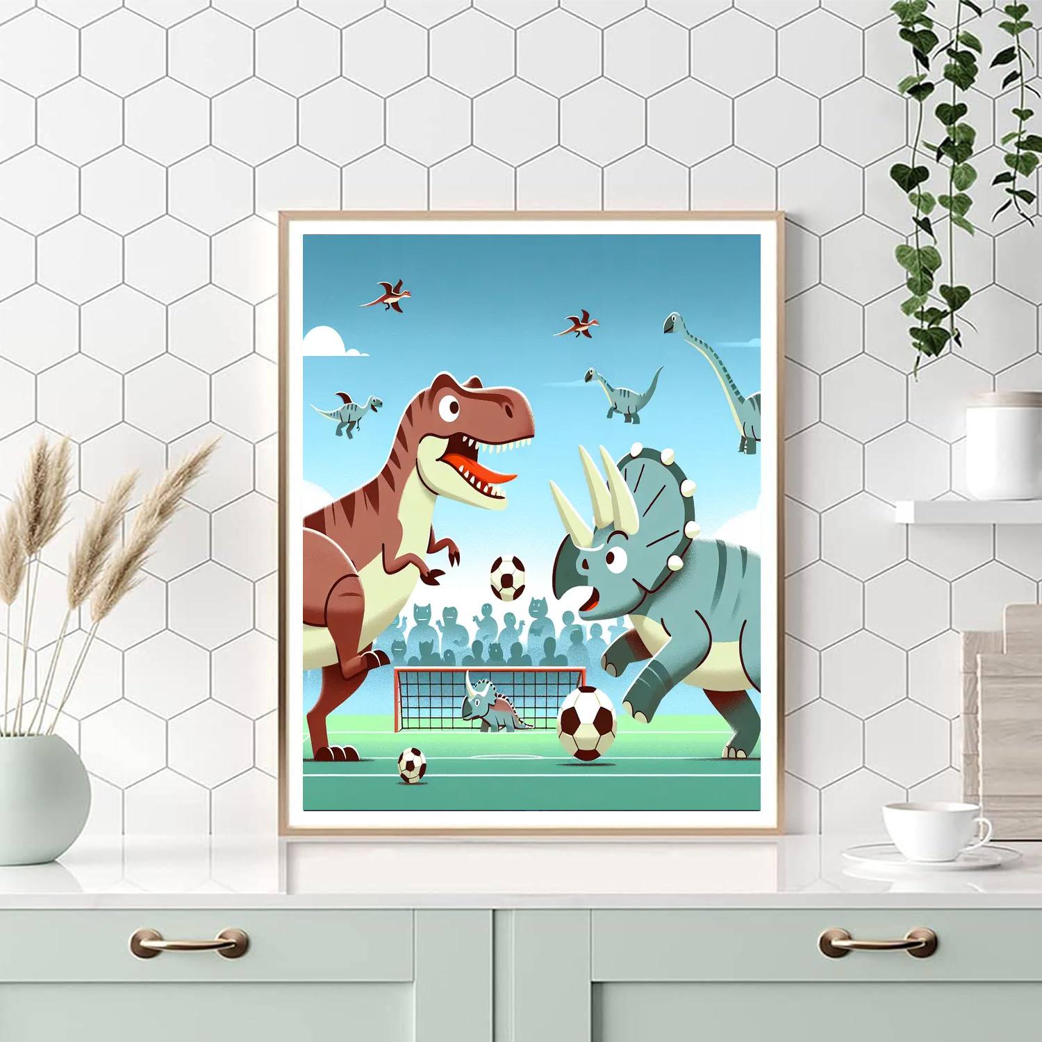 Dinosaur Soccer Showdown Paint By Numbers Art