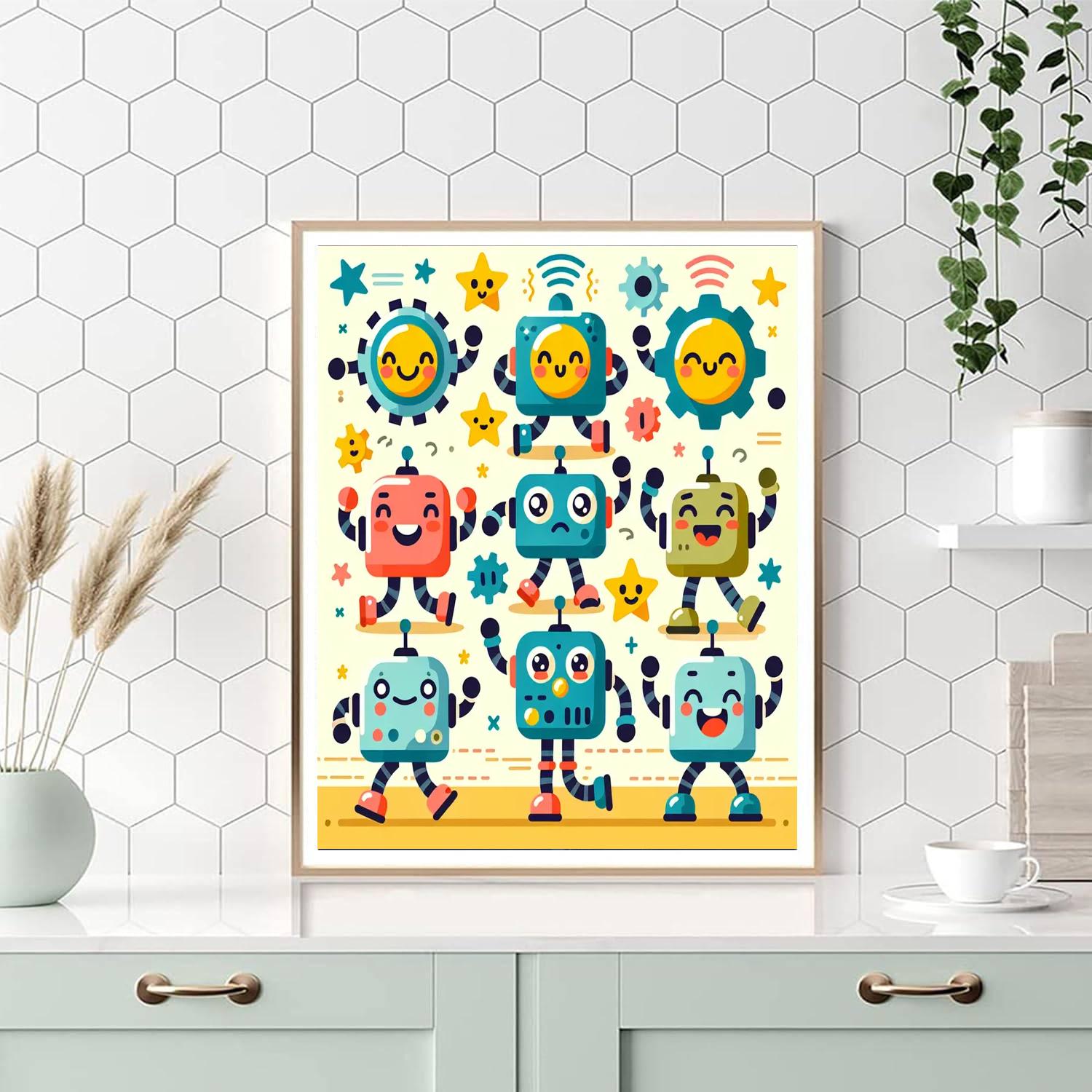 Merry Robot Friends Paint By Numbers Art
