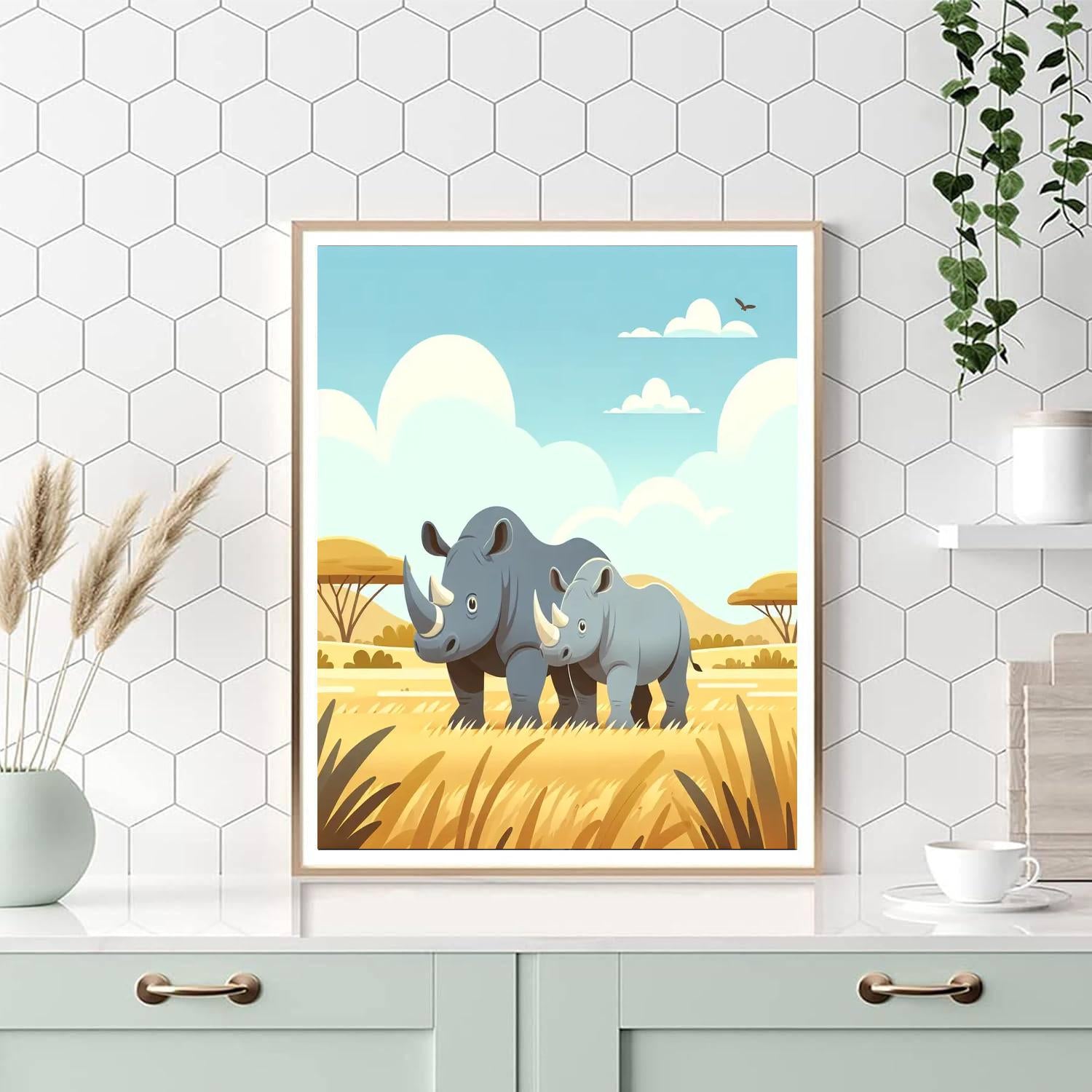 Roaming Rhinos Paint By Numbers Art