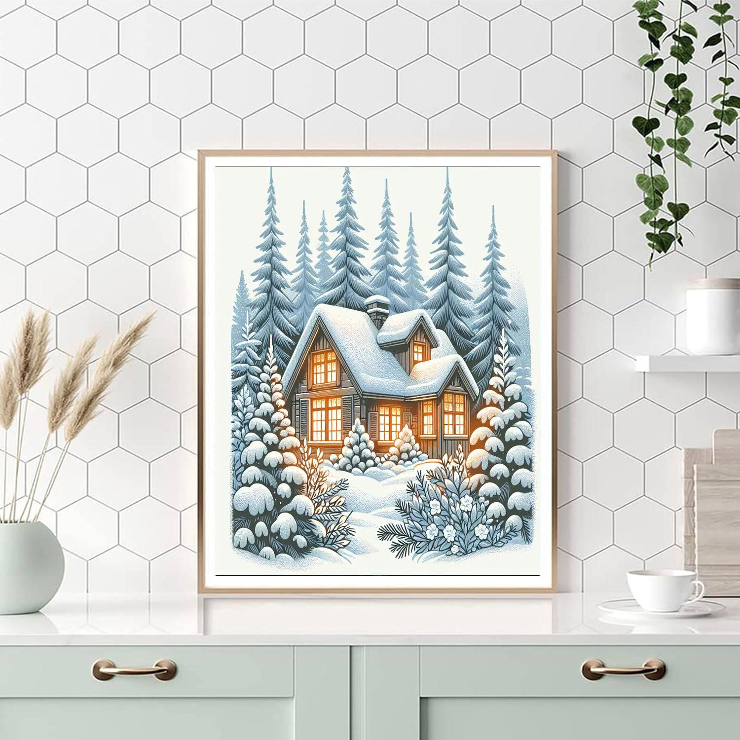Crisp Winter Cabin Paint By Numbers Art