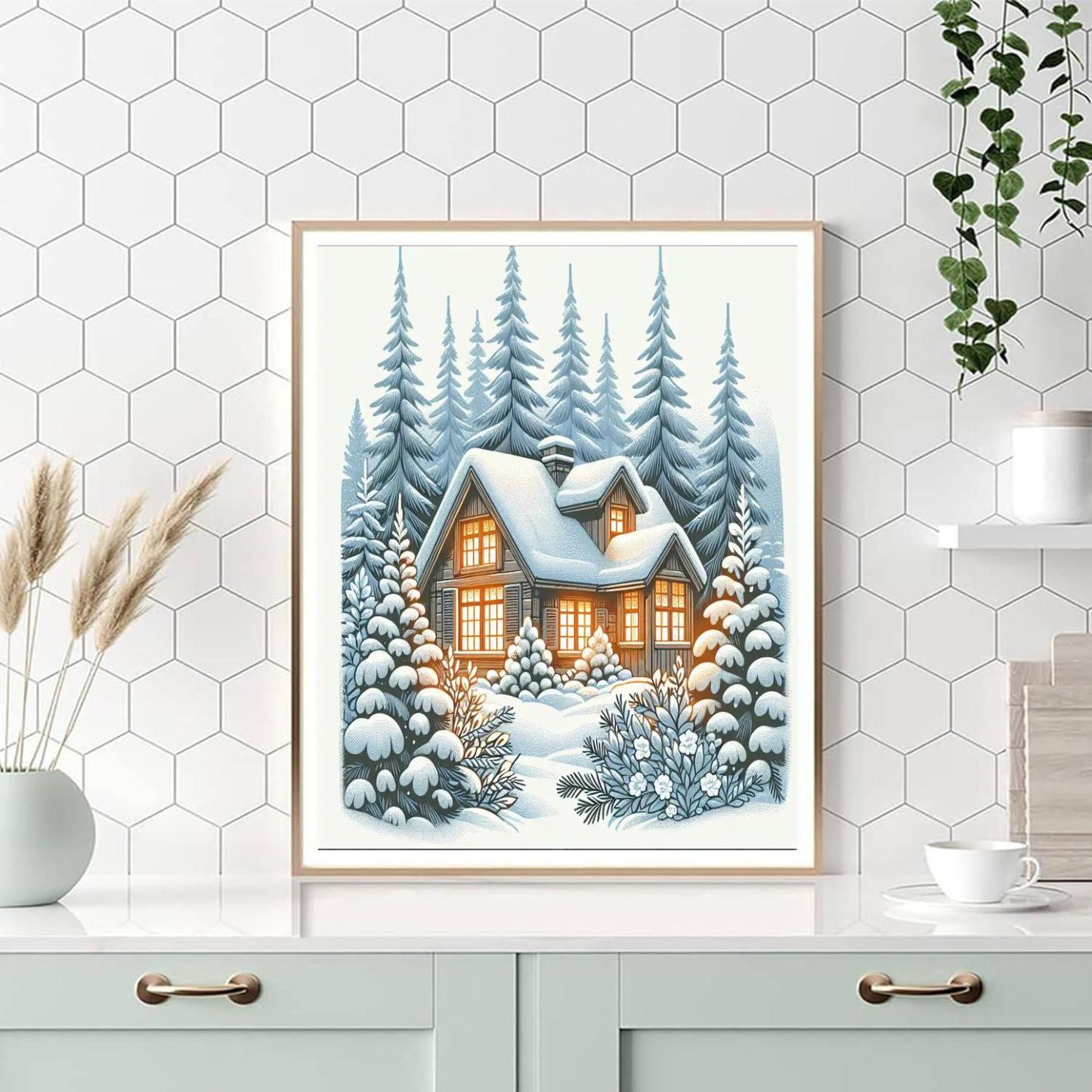 Crisp Winter Cabin Paint By Numbers Art