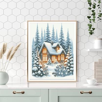 Crisp Winter Cabin Paint By Numbers Art