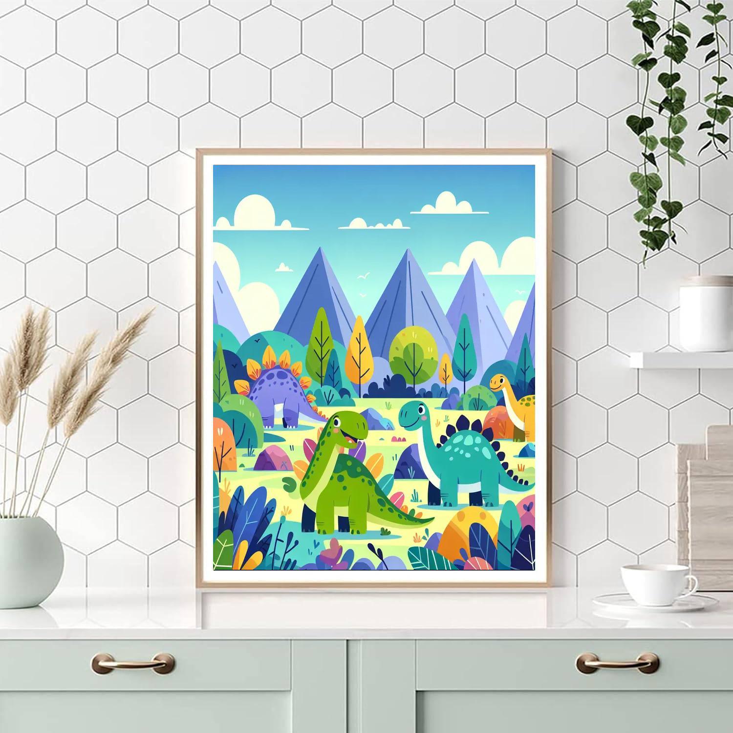 Joyful Dinosaurs In The Valley Painting By Numbers Kit