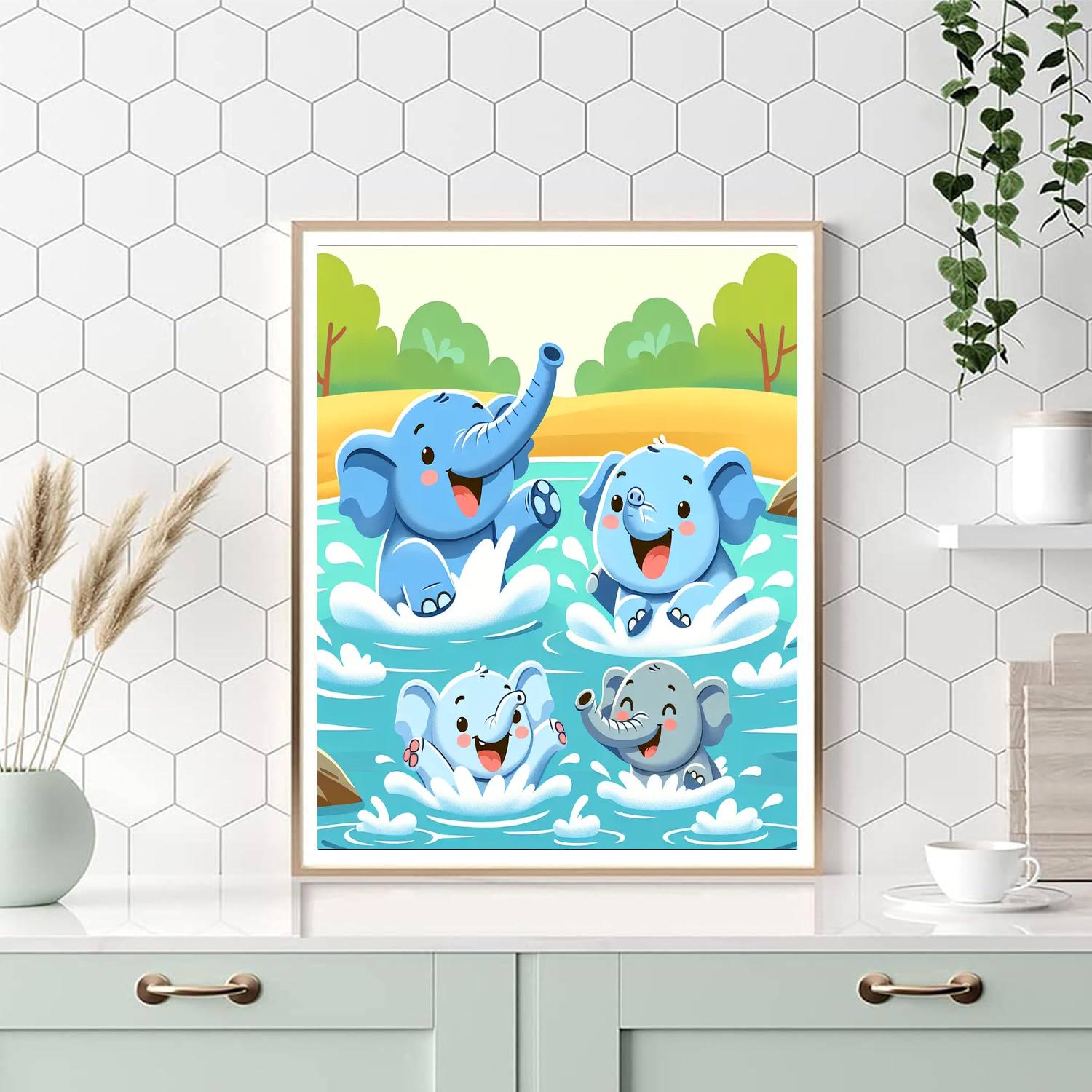 Playful Elephants Number Painting