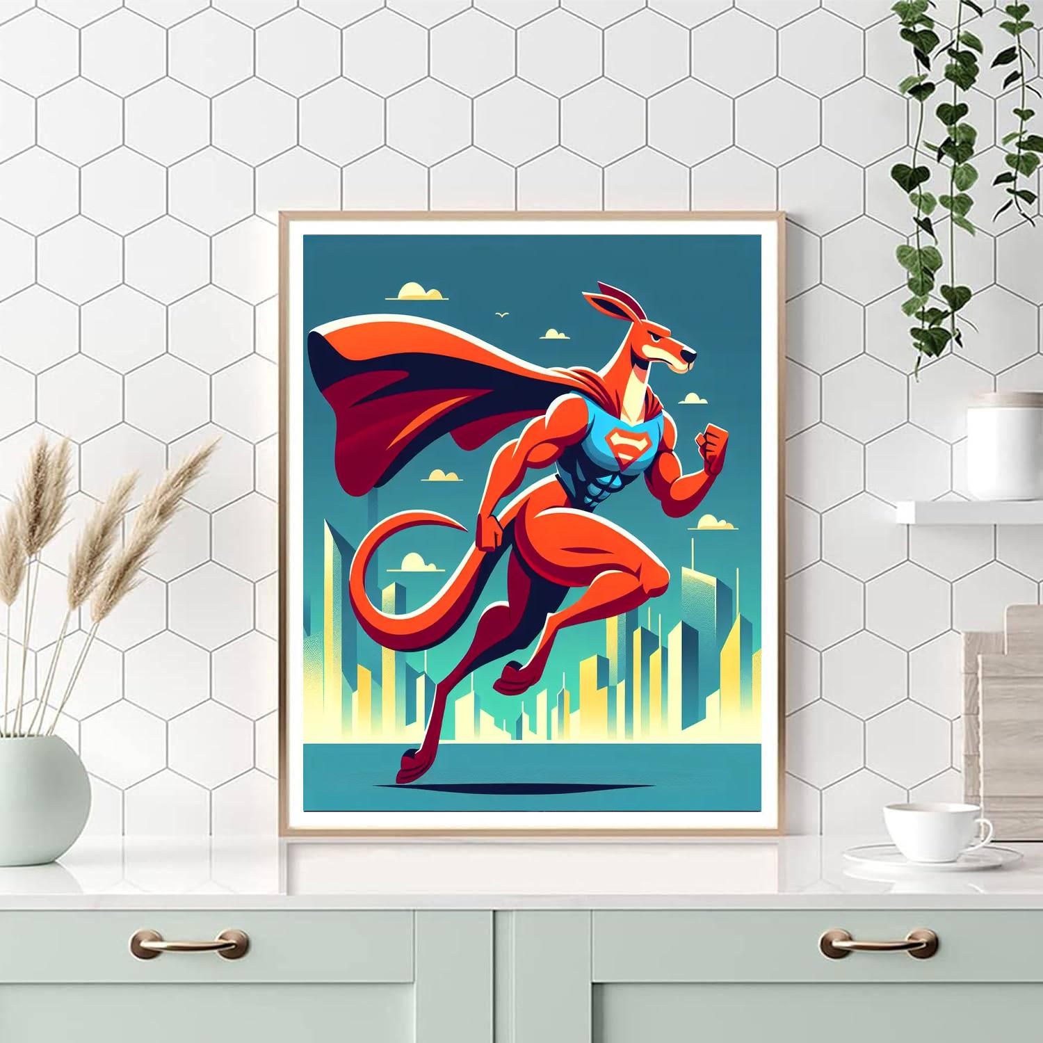 Superhero Kangaroo Number Painting