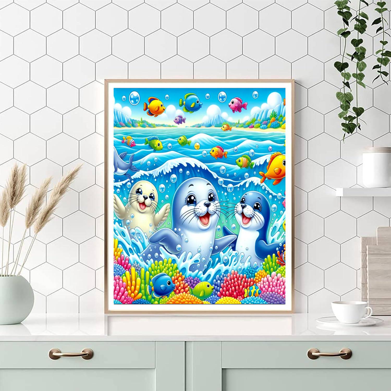 Playful Seals Paint By Numbers Art