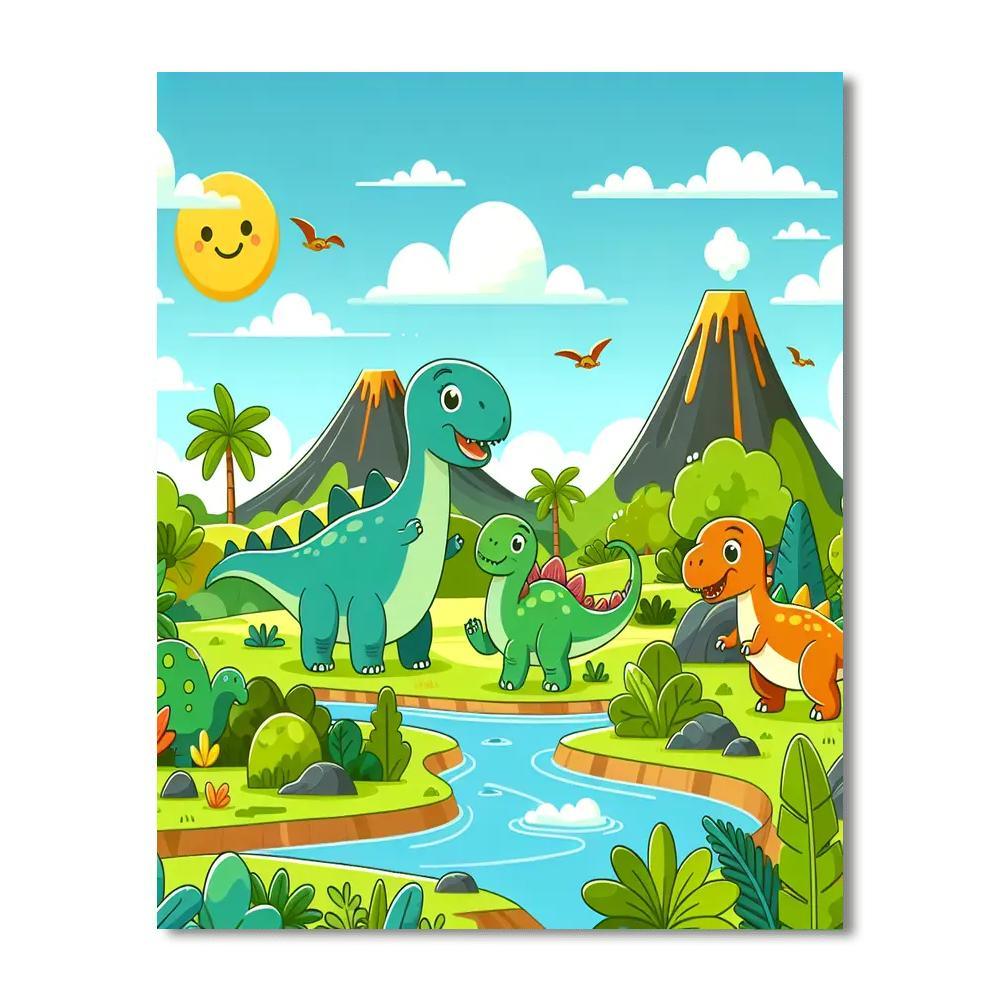 Dinosaurs Roam The Land Number Painting