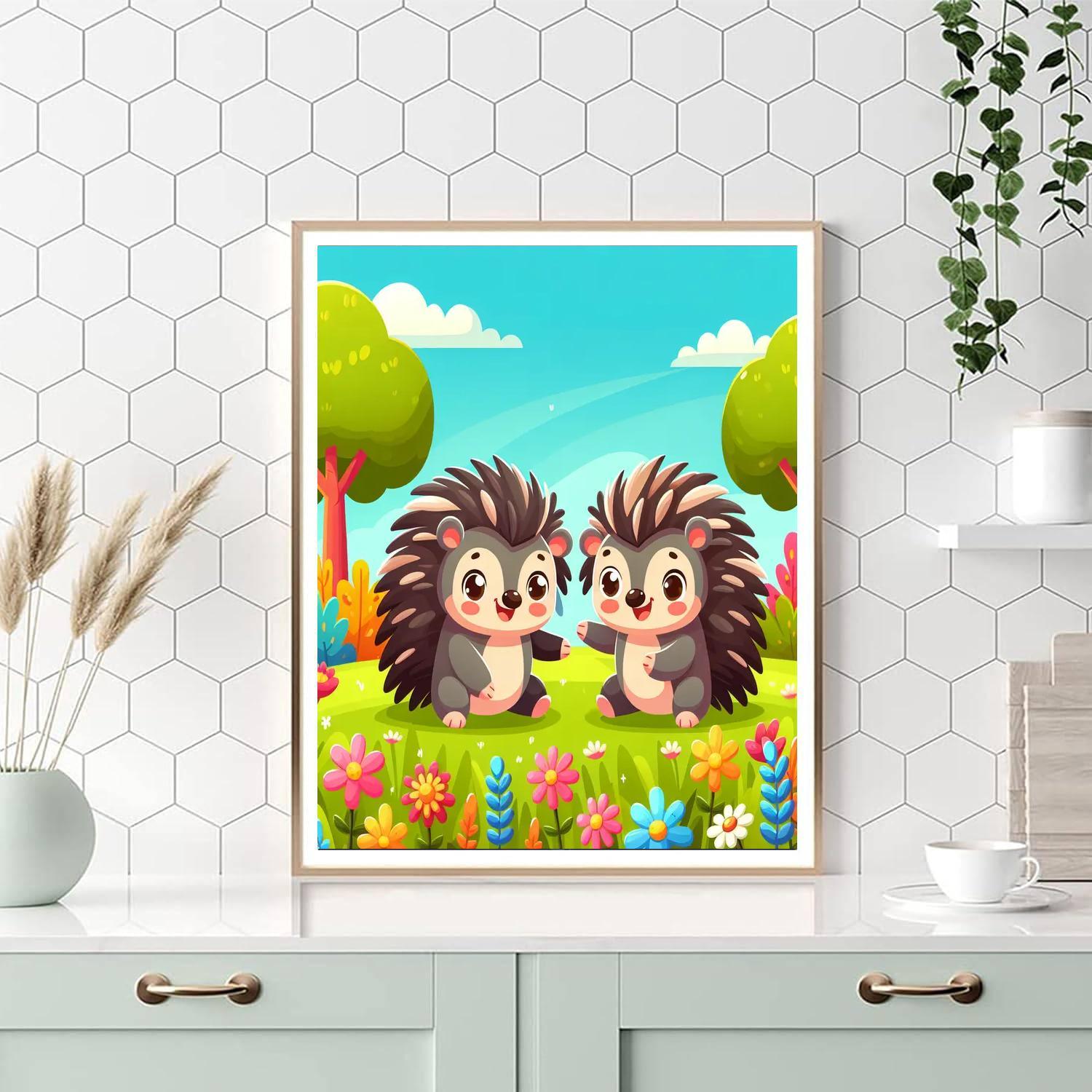 Playful Porcupines Paint By Numbers Art