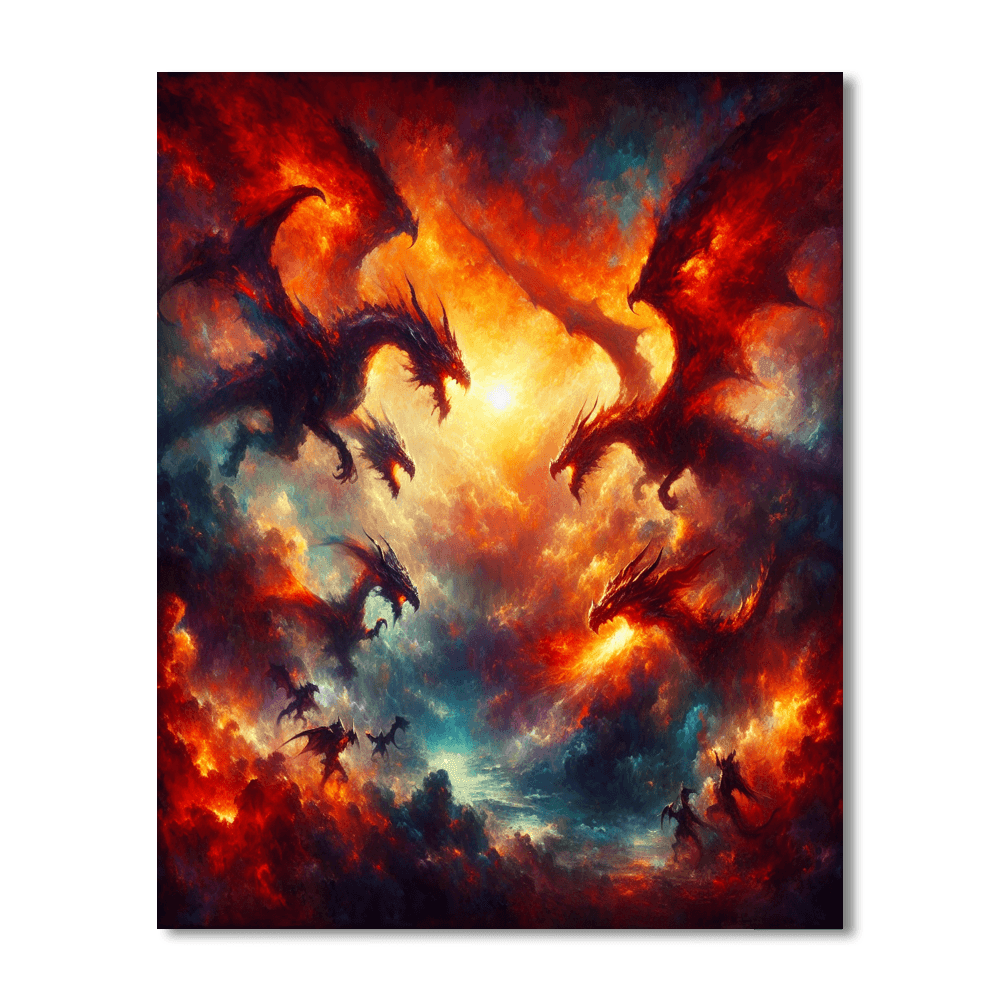Fiery Dragon Battle Number Painting