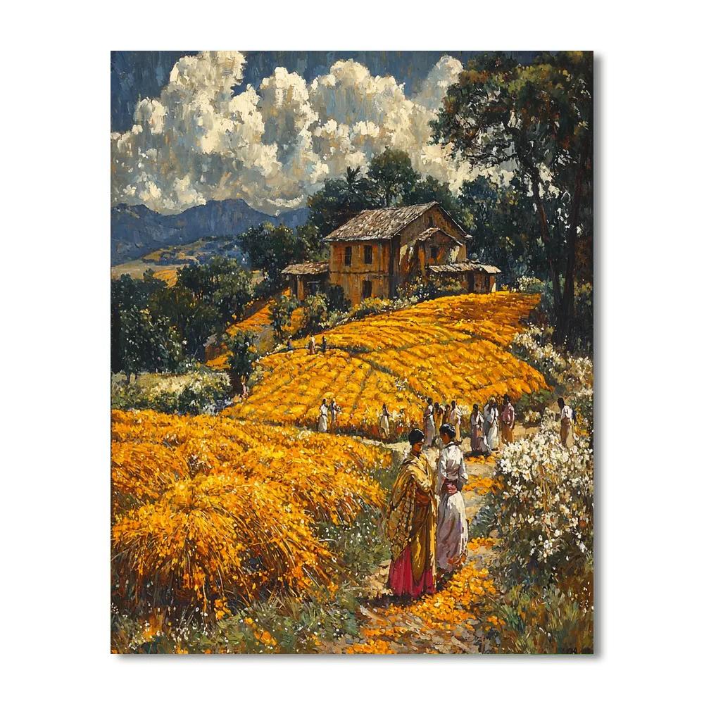 Nandalal Bose Inspired Saffron Harvest Serenade  Painting Number Kit