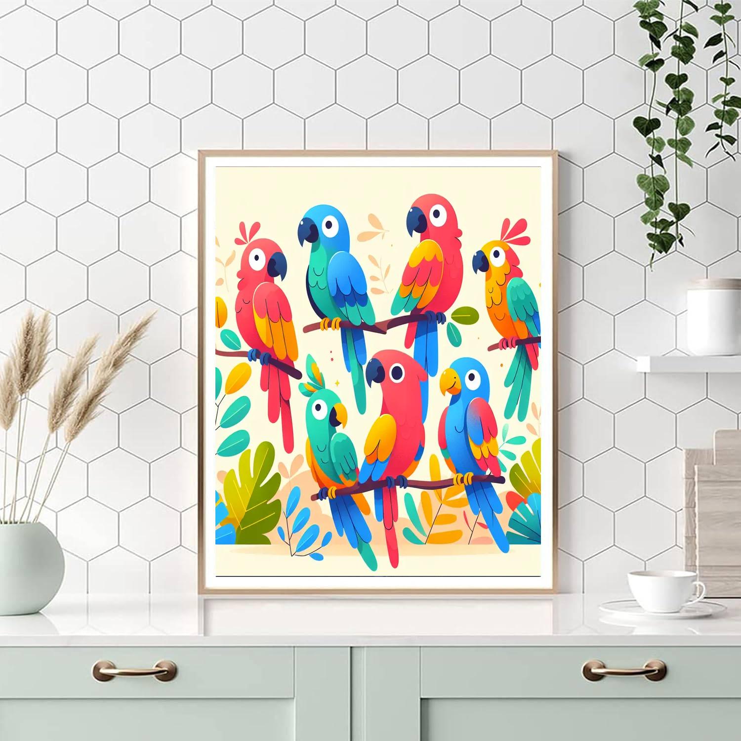 Playful Parrot Palooza Number Painting