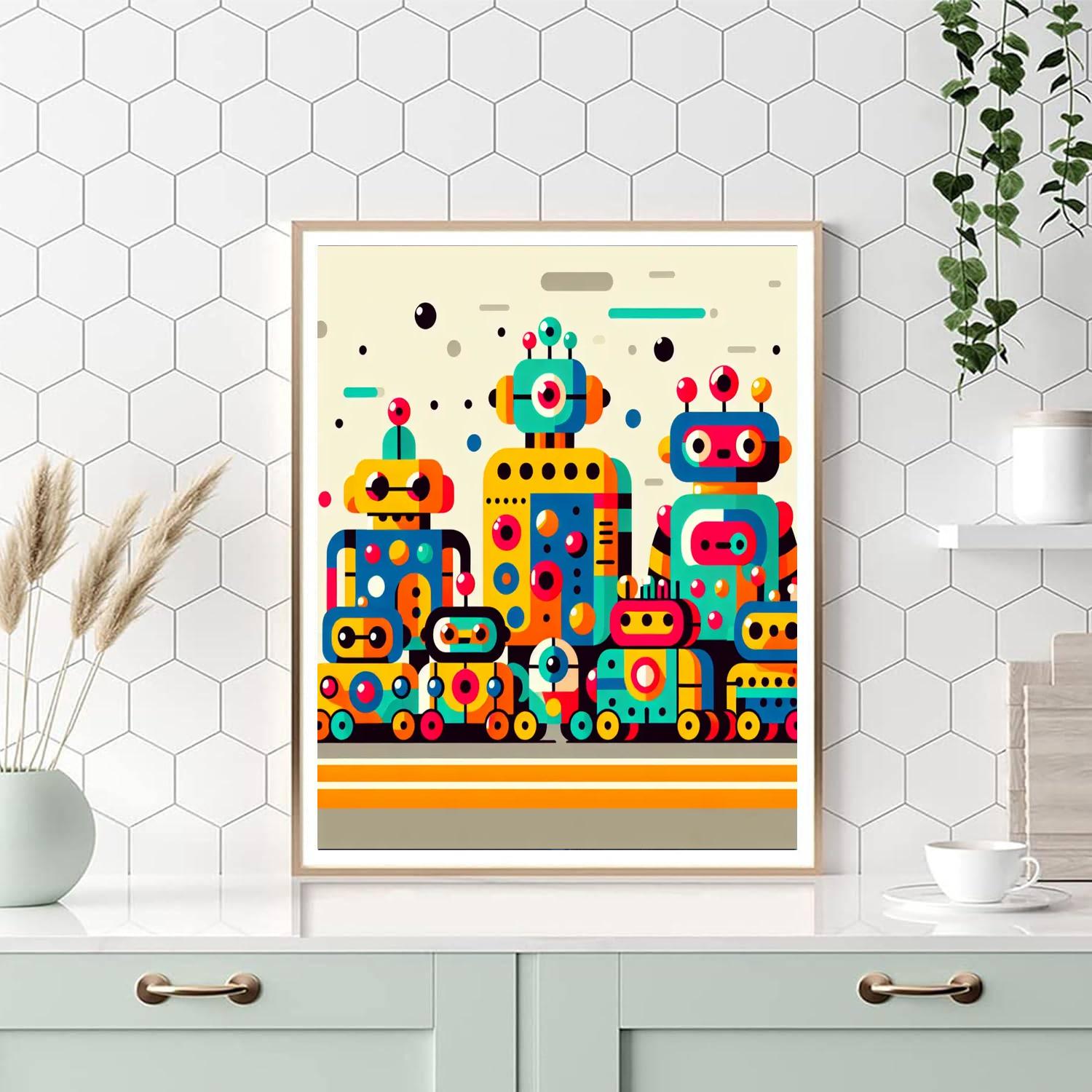 Quirky Robot Parade Paint By Numbers