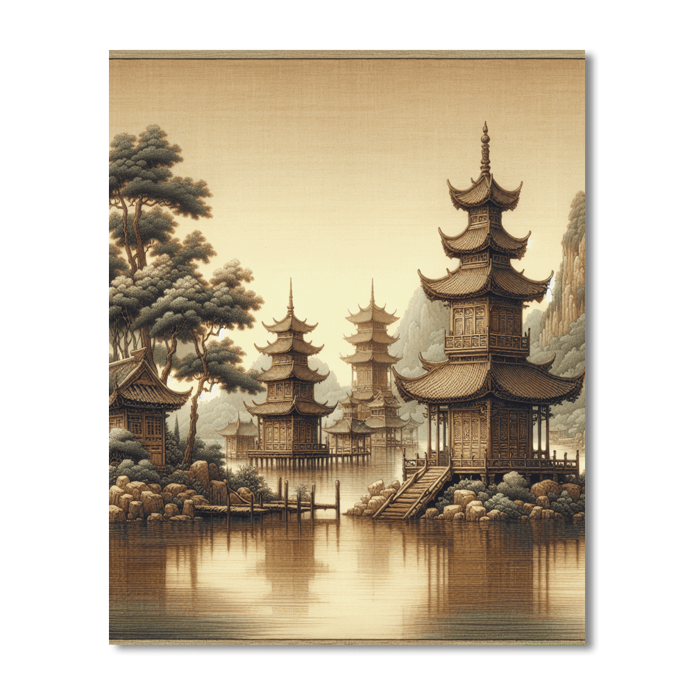 Traditional Asian Landscape Number Painting