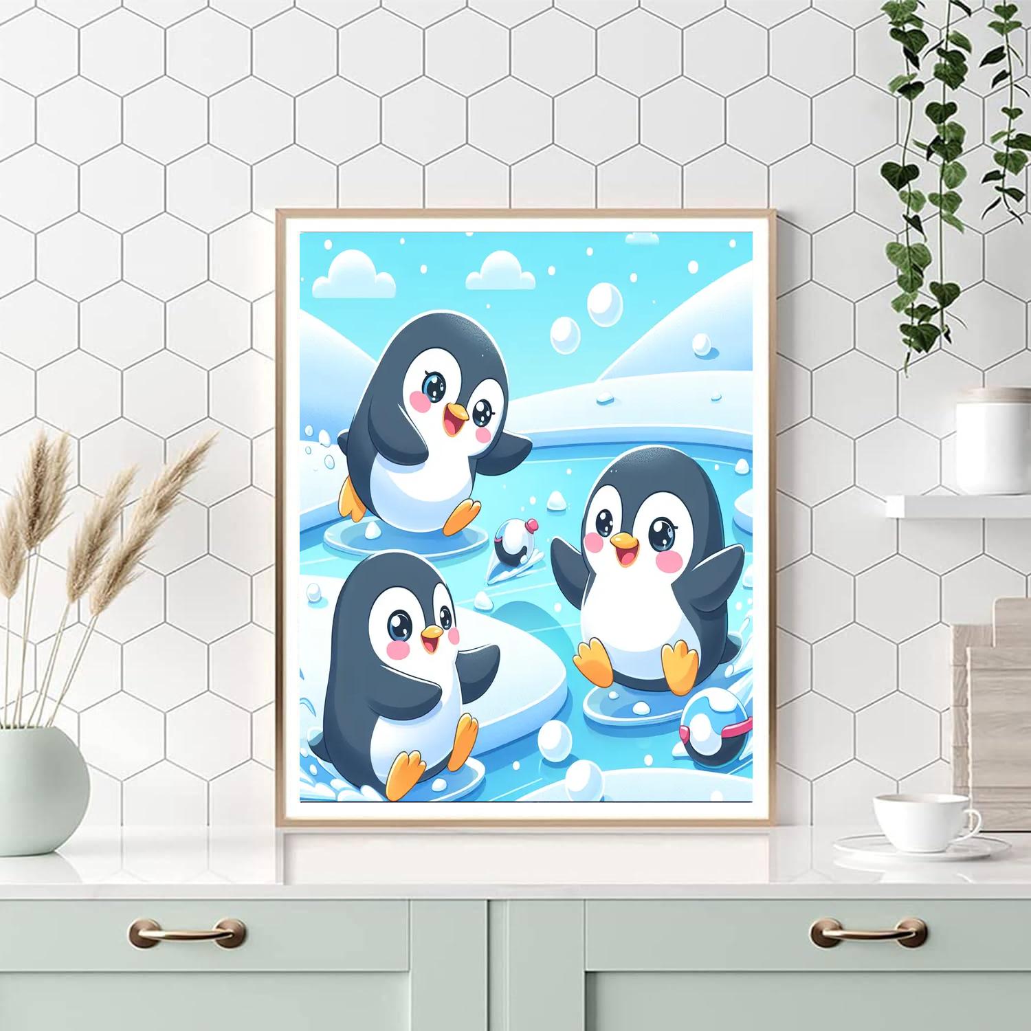 Playful Penguin Adventures Painting Number Kit