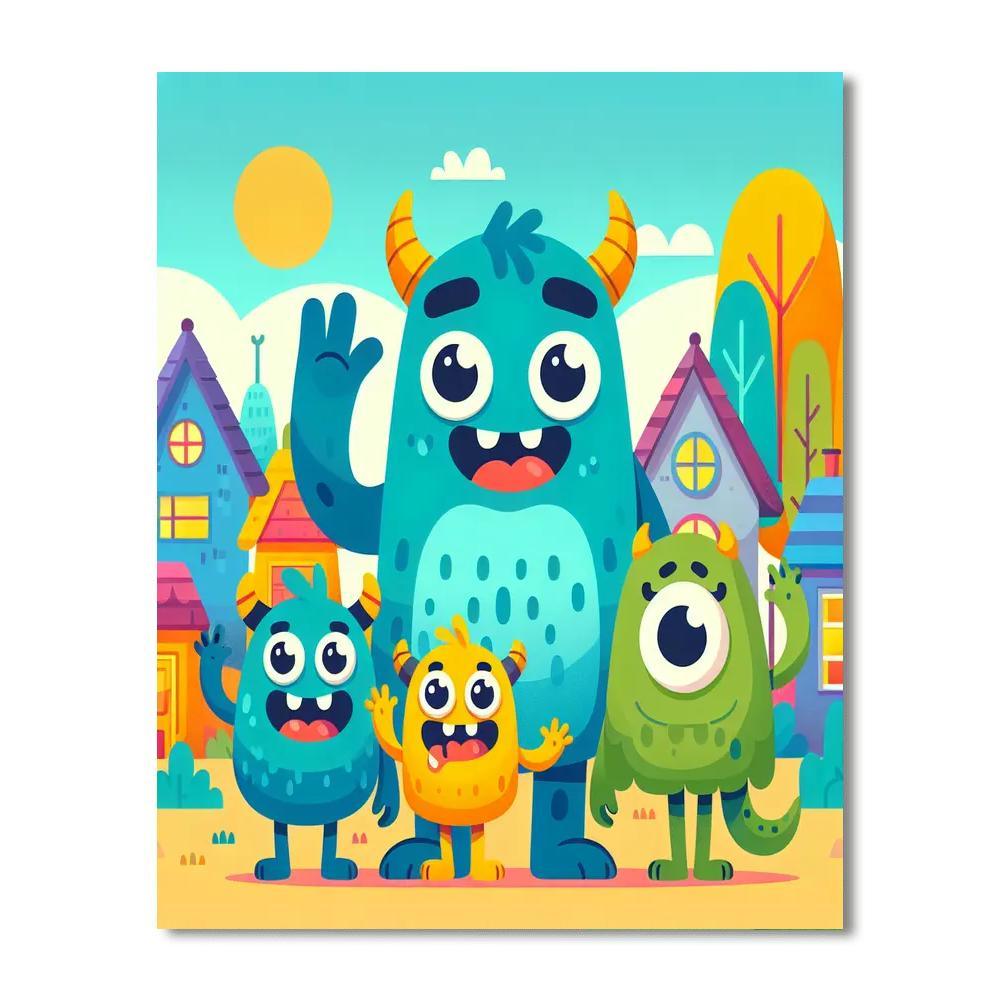 Friendly Monster Town DIY Paint By Numbers